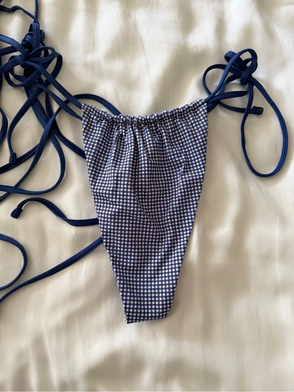 Frankie's Bikinis Blue Gingham String Bikini Top
